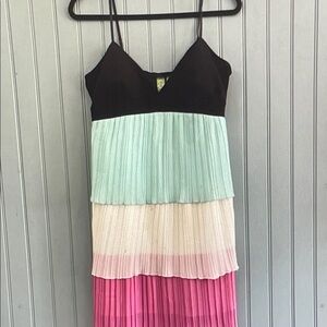 Johnny Martin Strappy Colorblock Midi Dress - Black, Mint, Cream, Pink